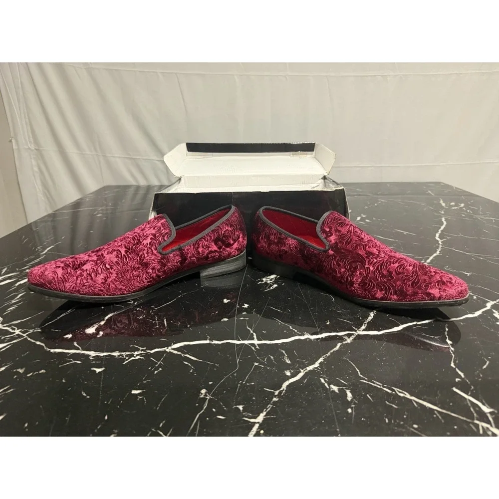 Alberto Fellini Men's Velvet Flower Designer Dress Dark Purple  Loafers US 12